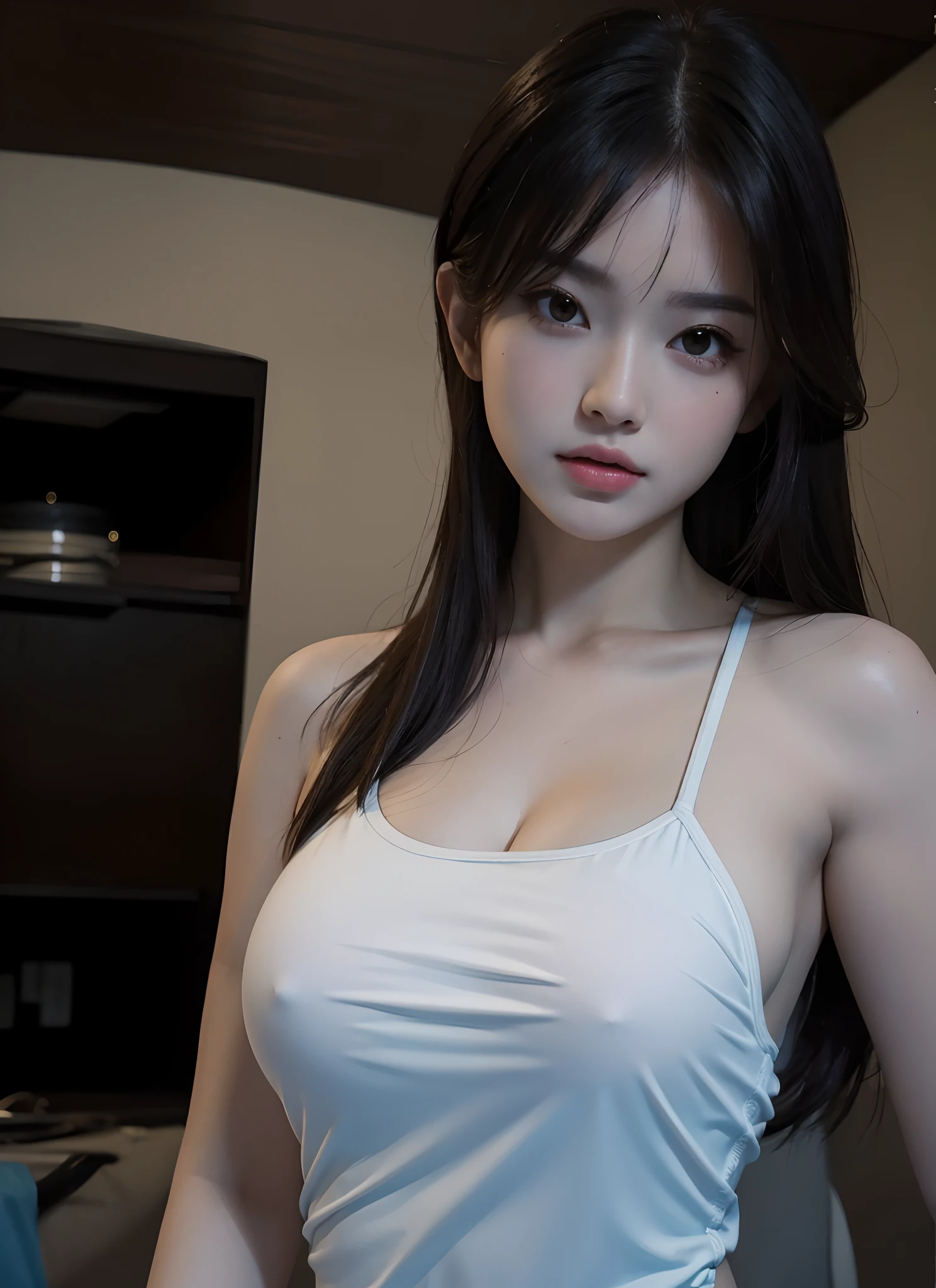 Best Quality, Masterpiece, Ultra High Resolution, (Realistic: 1.4), 1 Girl, Sexy, (Competitive Swimsuit: 1.2), (Big Breast: 1.3), Beautiful Abs, Beautiful Legs, Wearing Tong, (Full Body: 1.7), 8:19 Picture,