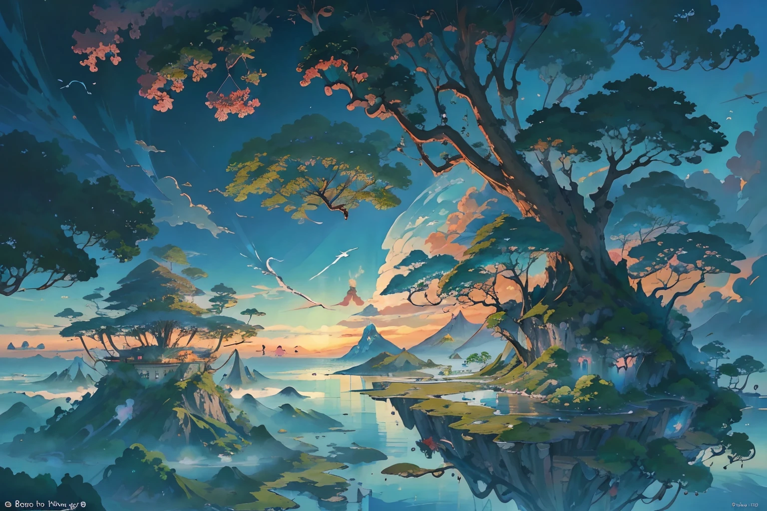 ((a picture of a picture of a floating island with a giant tree)), (floating island in the sky), floating and flying island, island floating in the sky, flying island in the sky, floating island, anime nature wallpap, ross tran. scenic background, anime nature, beautiful anime scenery, floating celtic ruins in the sky, flying island, beautiful anime scene, anime scenery