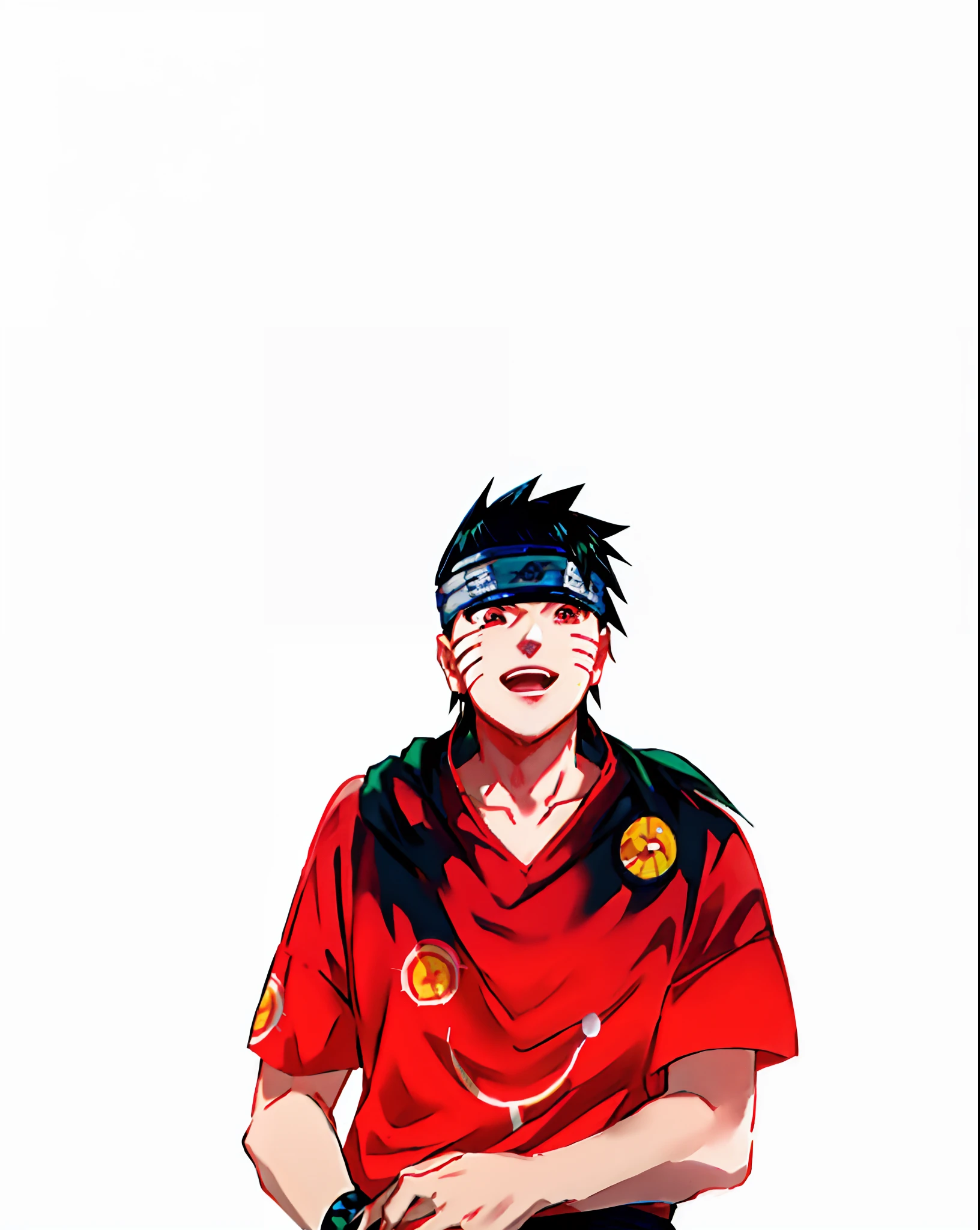 obra-prima, melhor qualidade, ultra-detalhado, 插圖, Sasuke Uchiha, a man with black hair and black eyes, looks at the camera with a happy look on his face, estilo anime Naruto, se sem substituir a imagem original