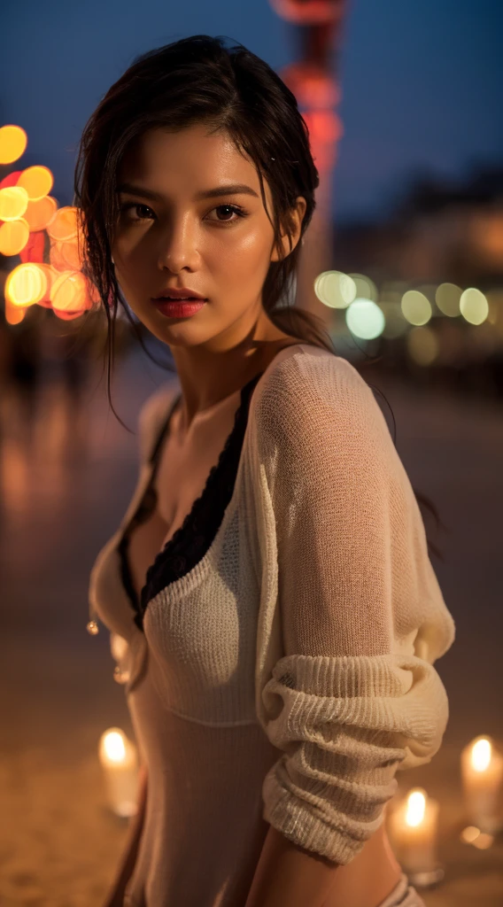 (8k, RAW photo, best quality, masterpiece: 1.2), (realistic, photorealistic: 1.37), 1 girl, Japan, 32 years old, female, Tokyo cityscape, night, professional lighting, photon mapping, radiosity, ripped, big, pure white and very small knitted with protruding tips, areola protruding, pubic shape clearly visible, gal, lots of lashes , Lame on the eyelids, pitch black lip, pitch black heels, pubic hair, lower abdomen bristles, slender, crotch open, are large and likely to spill out of the bra, pubic hair is very large, pubic hair is very protruding,