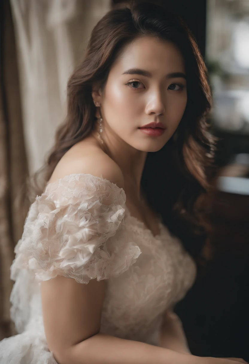 A sexy Hong Kong girl, ultra-thin transparent breast patch, bare lower body, legs open, duck sitting, focused thigh base, sexy feminine pose, best work, double eyelids, round chin