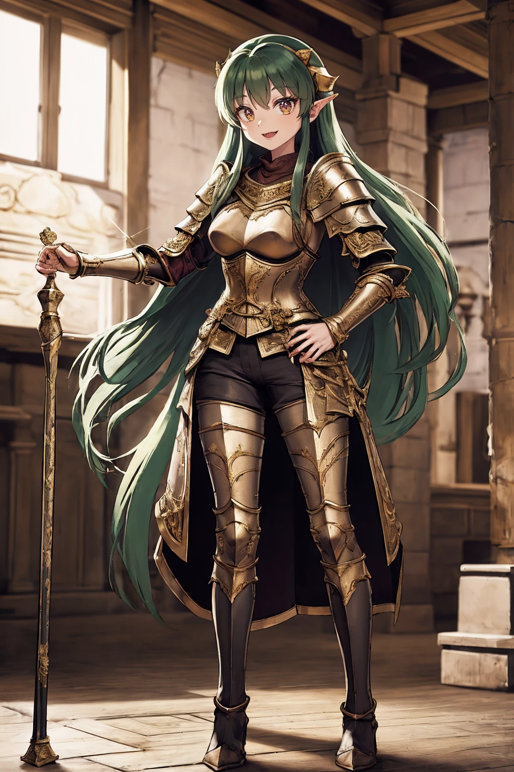 masterpiece, best quality,medieval armor, corset, breastplate,lum, , urusei yatsura, cloak, pants, pullover, kimono,martial pov,, pantyhose, sharpteeth, standing,smile, matial art,, full body, boots , pant, medium breast, pants, pullover,martial pov,god rays, ray tracing, sparkle, cinematic lighting, UHD, retina, masterpiece, ccurate, anatomically correct, textured skin, super detail, high details, high quality, award winning, best quality, highres, 1080P, HD, 4K, thunder aura, light aura