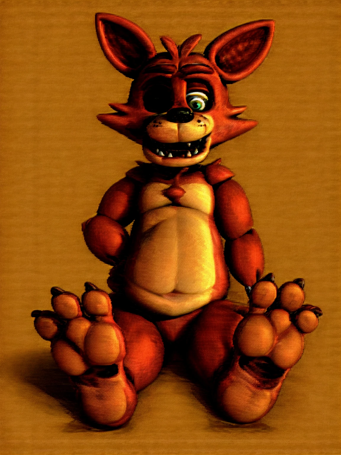 Freddy Fazbear from fnaf, animatronic, robot, paws, pawpads, brown paws claws, 4 claws, dirty paws, dirty pawpads, stinky paws. Dark room background. Masterpiece, UHD