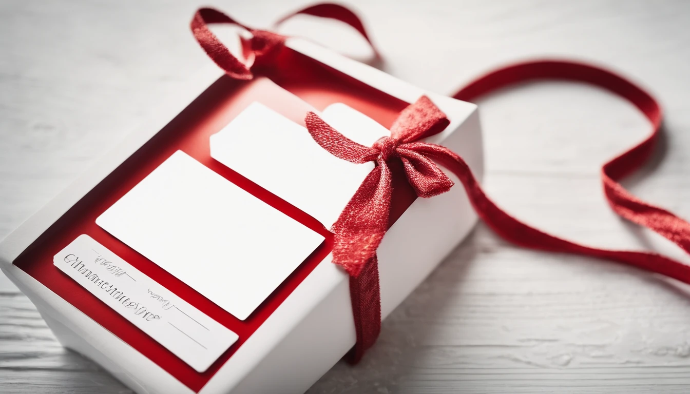 A blank red gift tag mockup tied with a twine bow on a textured white background, perfect for showcasing custom designs or personalized messages.