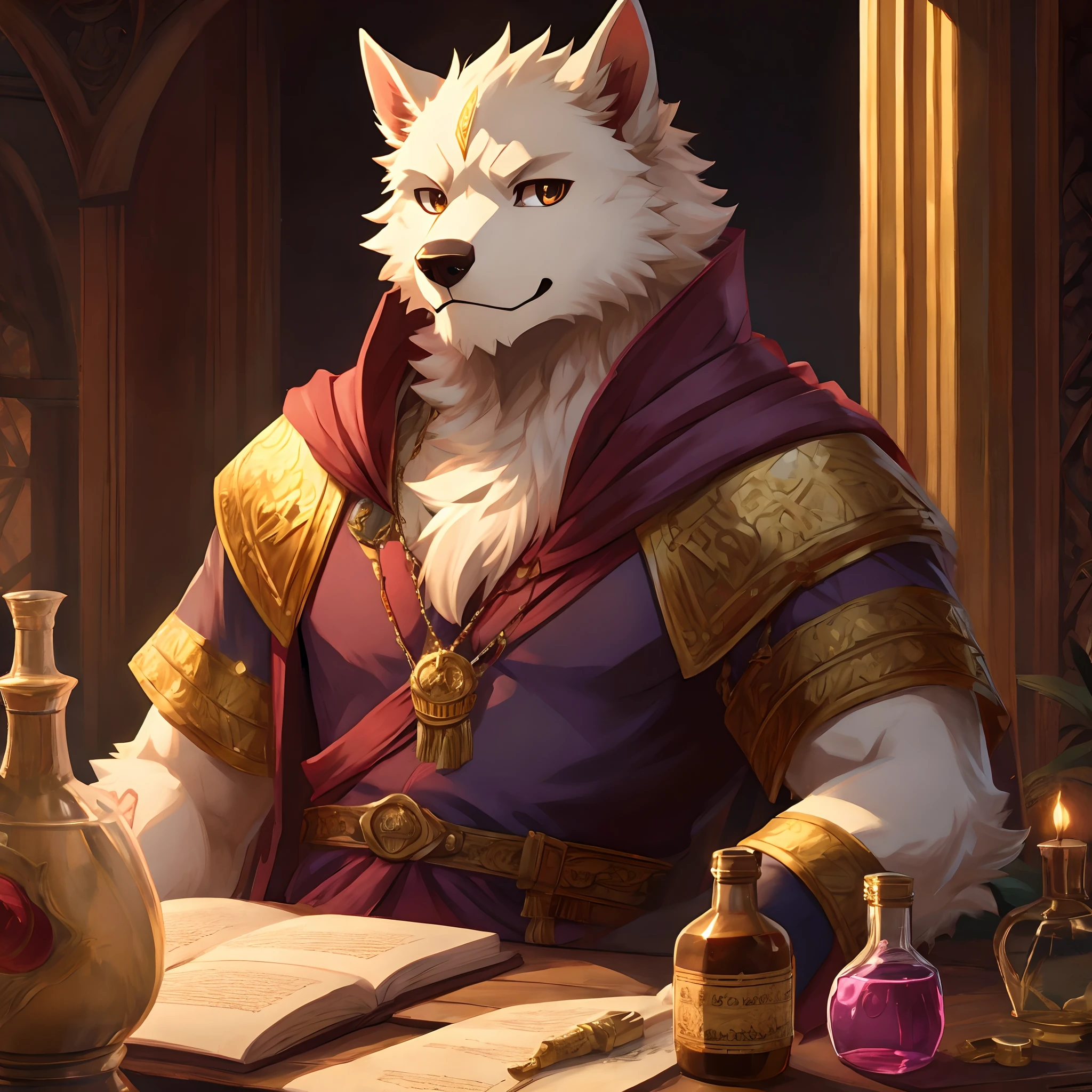 Dog Beast Male Single Alchemist Potion Bottle Handsome Cute Somewhat Robust Calm Eyes Exquisite Details A masterpiece of the highest quality