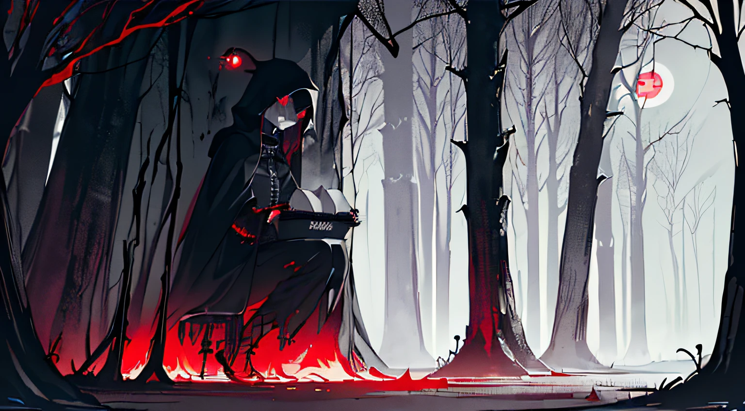 landscape，(((goth style)), (((darkly), (((Nervous))) 。The color palette is dominated by dark colors，Dotted with a few dim moonlights，Let the poster have a dark and eerie atmosphere，tachi-e (Magazines:1.3), (Cover-style:1.3), Gothic, Determination ,Ghastly, Outfit, posing on a, Cover of a，Jumpy，littleredridinghood，Cloak，ln the forest，themoon，mistic，dramatics，darkly，gaze，shadowing，dangers，Red，basket，titles，Crimson，lurk，uneasy，gloomily，Jumpy，shadowy，exploring