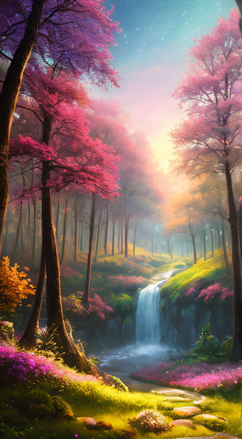 masterpiece, best quality, high quality,extremely detailed CG unity 8k wallpaper, An enchanting and dreamy scene of a fantasy forest, with towering trees, glowing mushrooms, and hidden fairy glens, creating a sense of mystique and enchantment, artstation, digital illustration, intricate, trending, pastel colors, oil paiting, award winning photography, Bokeh, Depth of Field, HDR, bloom, Chromatic Aberration ,Photorealistic,extremely detailed, trending on artstation, trending on CGsociety, Intricate, High Detail, dramatic, art by midjourney