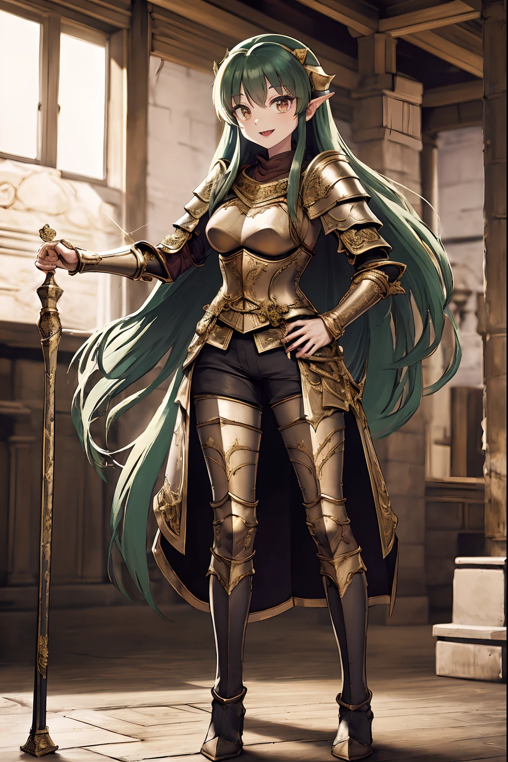masterpiece, best quality,medieval armor, corset, breastplate,lum, , urusei yatsura, cloak, pants, pullover, kimono,martial pov,, pantyhose, sharpteeth, standing,smile, matial art,, full body, boots , pant, medium breast, pants, pullover,martial pov,god rays, ray tracing, sparkle, cinematic lighting, UHD, retina, masterpiece, ccurate, anatomically correct, textured skin, super detail, high details, high quality, award winning, best quality, highres, 1080P, HD, 4K, thunder aura, light aura