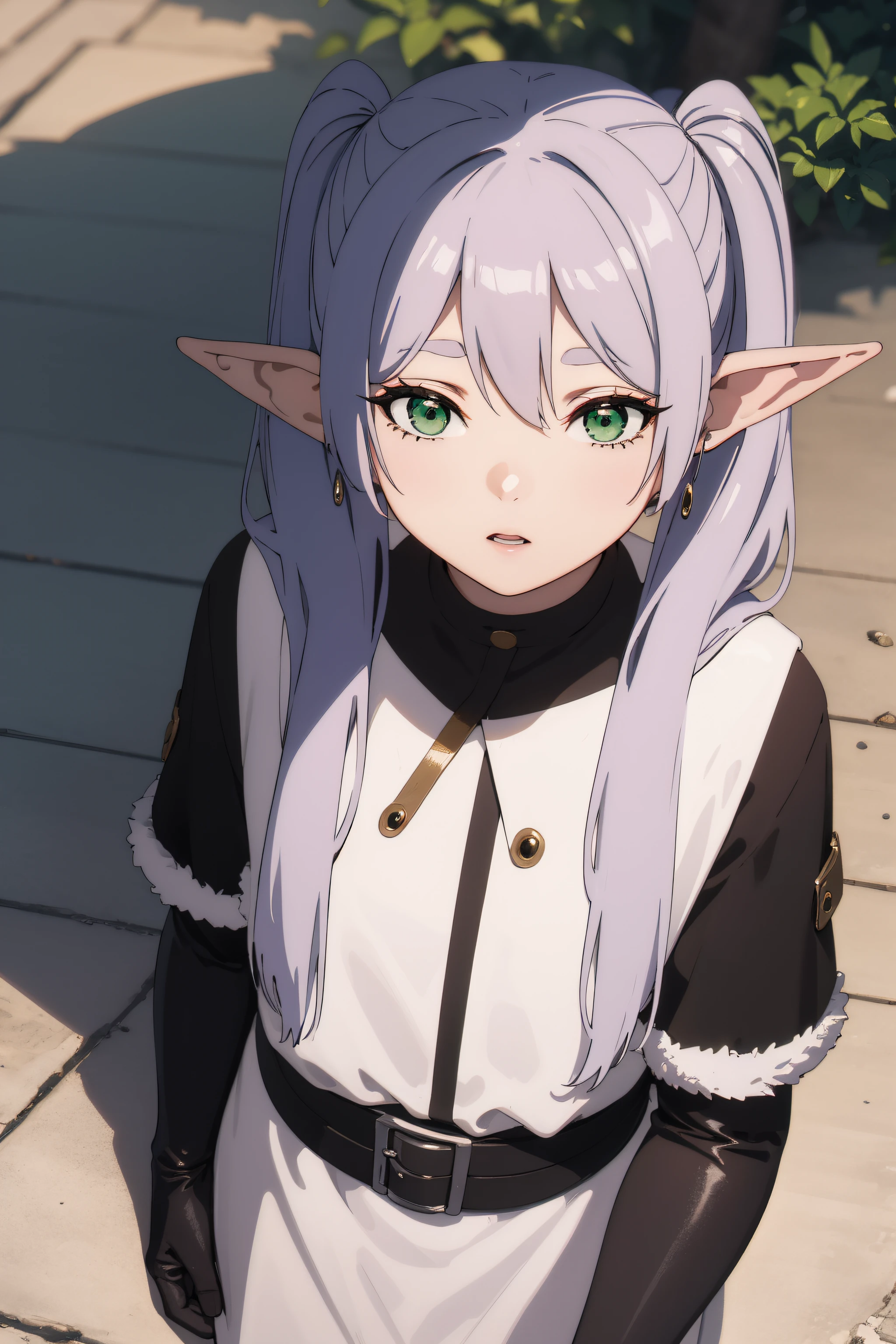 frieren, frieren, long hair, twintails, (green eyes:1.5), grey hair, pointy ears, elf,
BREAK black gloves, elbow gloves, fur trim, dress, coat, High contrast,
BREAK looking at viewer, upper body, (full body:1.2),standing,
BREAK outdoors, sky, nature,
BREAK (masterpiece:1.2), best quality, high resolution, unity 8k wallpaper,NSFW ,(illustration:0.8), (beautiful detailed eyes:1.6), extremely detailed face, perfect lighting, extremely detailed CG, (perfect hands, perfect anatomy),