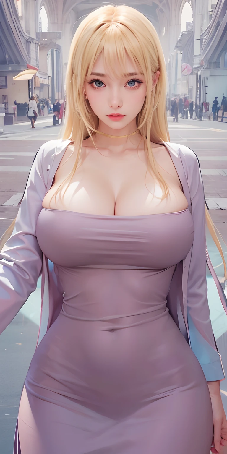 1girl,huge breast, blonde hair, high quality, ultra detailed, masterpiece, realistic