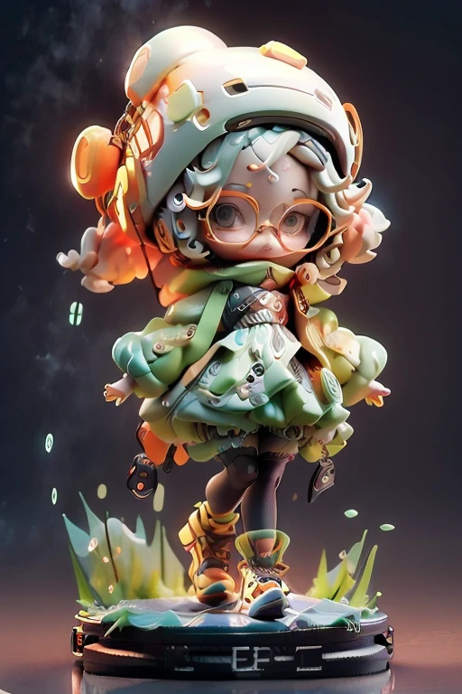 menina de cabelos cacheados, cabelos ruivos, wearing round glasses, estilo boneca, boneca de caixa cega 3d, arte altamente detalhada, anime fantasy illustration, rosto delicado, (precisa ser ruiva, scenery of a Vangogh landscape.