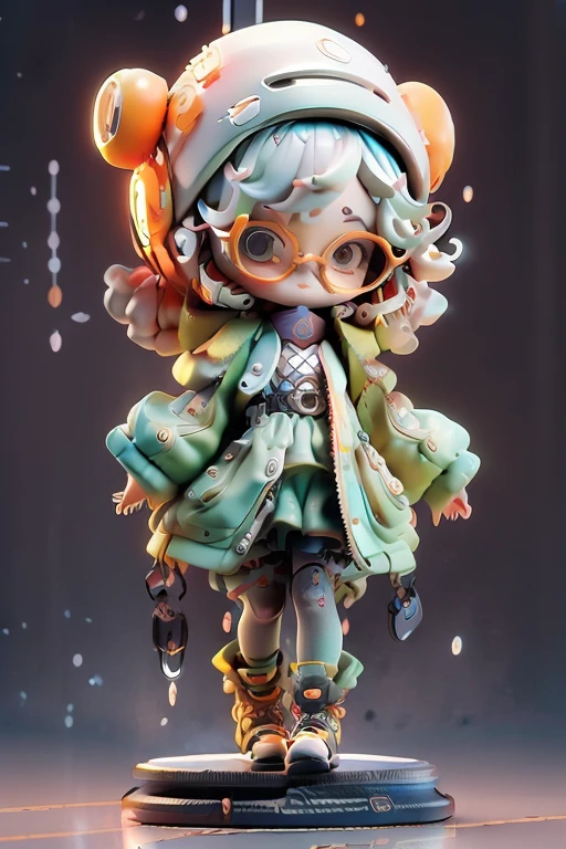 menina de cabelos cacheados, cabelos ruivos, wearing round glasses, estilo boneca, boneca de caixa cega 3d, arte altamente detalhada, anime fantasy illustration, rosto delicado, (precisa ser ruiva, scenery of a Vangogh landscape.