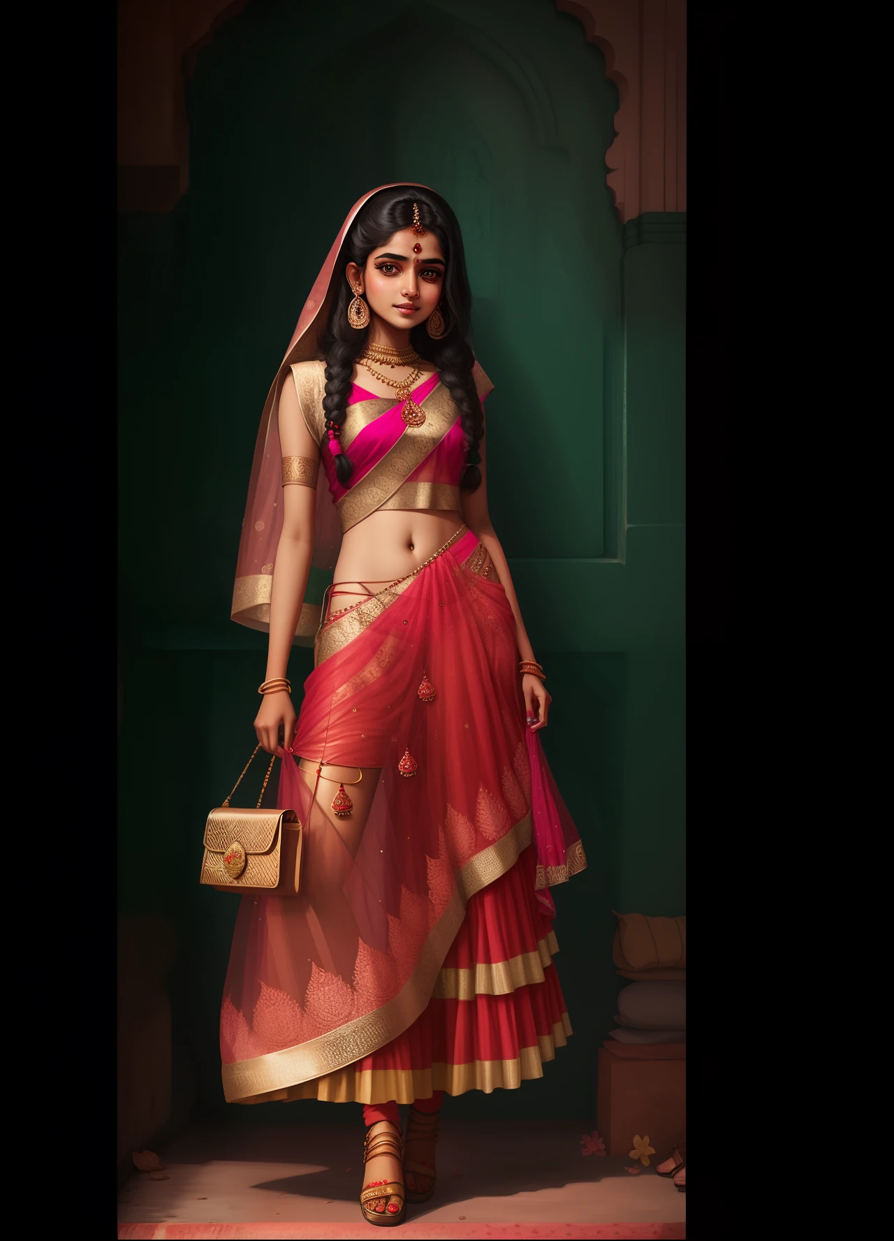 cute indian girl, illust, modern fashion