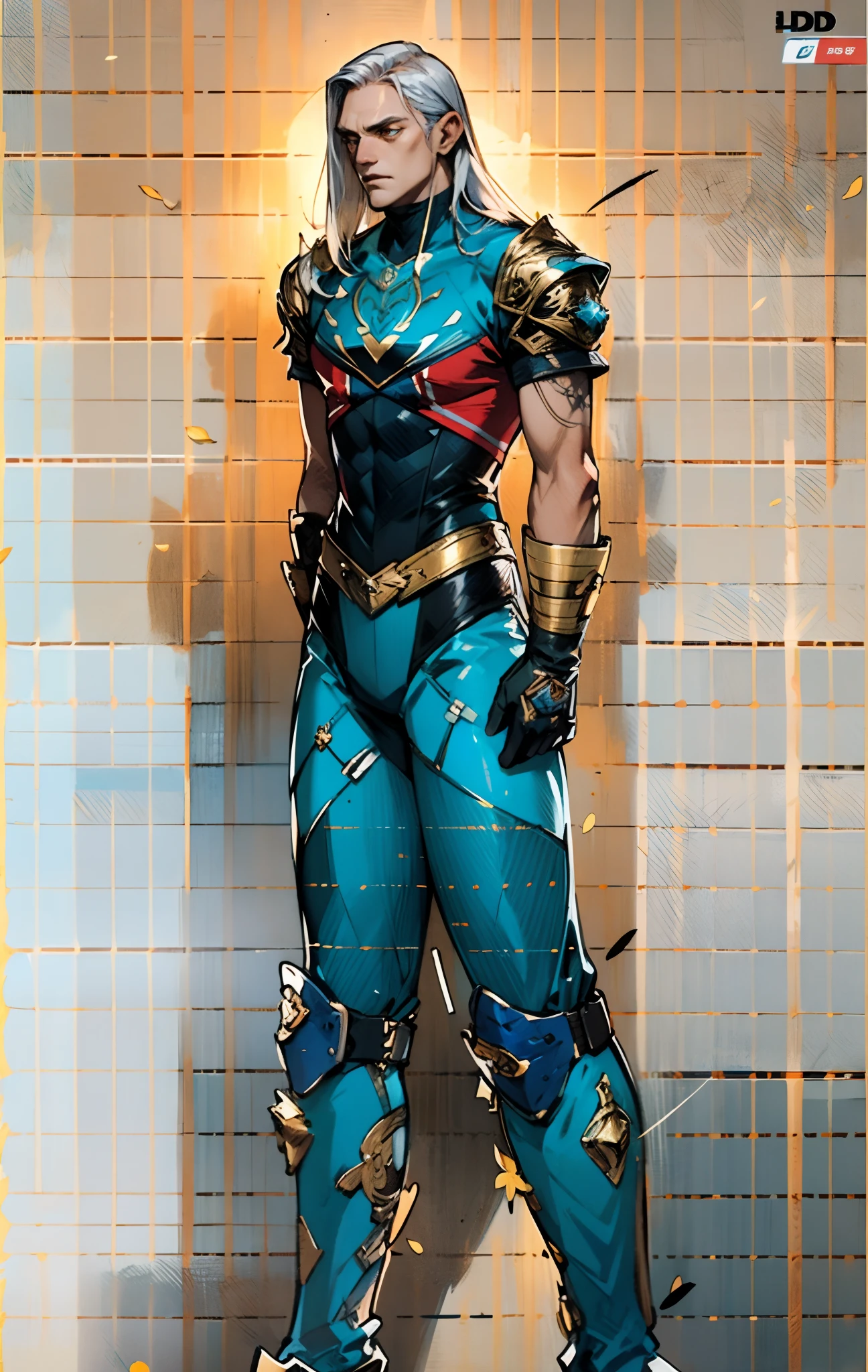 A middle-aged man, long platinum-blond hair, neatly combed hair, a square face, a serious expression, sharp eyes, tall figure, a dark fantasy-realistic style bodysuit, short sleeve, a silver-white chestplate, gloves with metal accessories, three metal blades extending from the gloves, tight-fitting pants that match the bodysuit, silver-white metal shin guards, boots, the background is a mountain forest at night, with falling leaves, this character embodies a finely crafted fantasy-realistic style assassin in anime style, characterized by an exquisite and mature manga illustration art style, high definition, best quality, highres, ultra-detailed, ultra-fine painting, extremely delicate, professional, anatomically correct, symmetrical face, extremely detailed eyes and face, high quality eyes, creativity, RAW photo, UHD, 8k, Natural light, cinematic lighting, masterpiece-anatomy-perfect, masterpiece:1.5