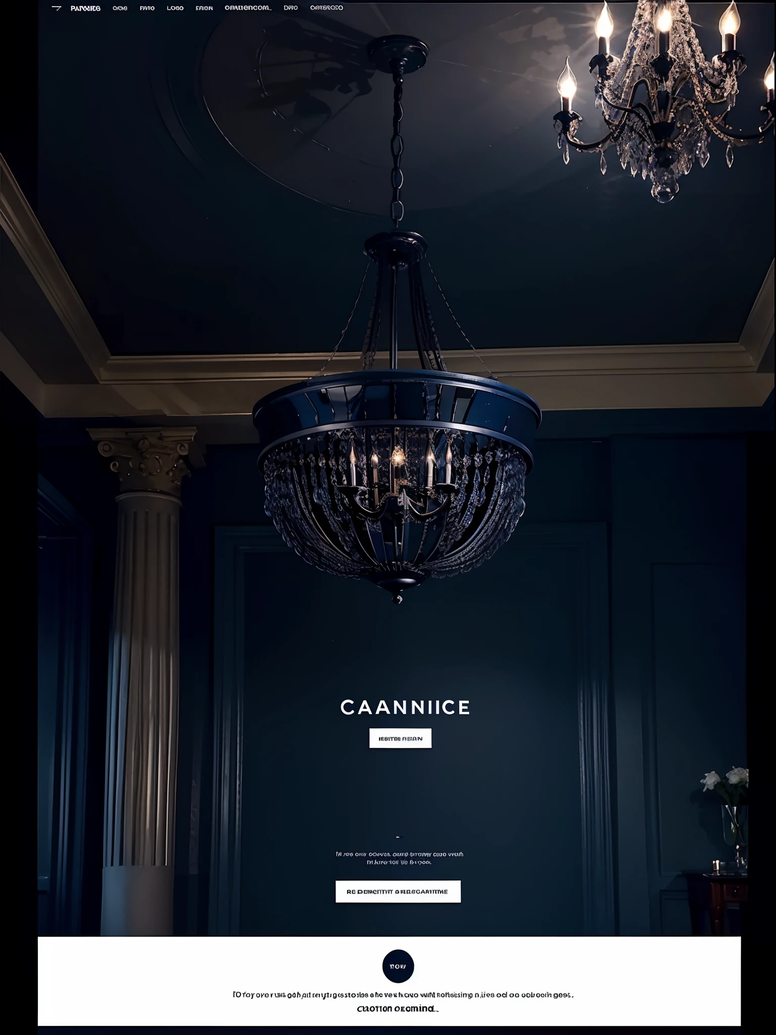 Professional website, landing page about chandelier, dark blue