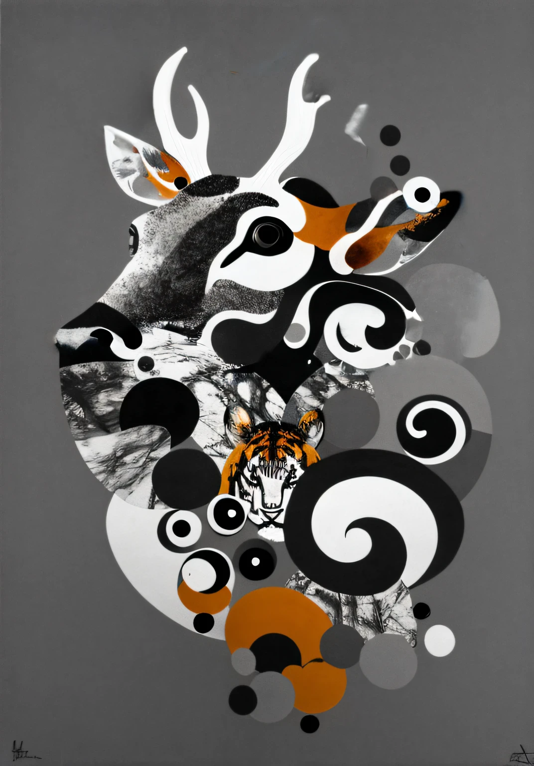 A deer with a simple and abstract ink painting style