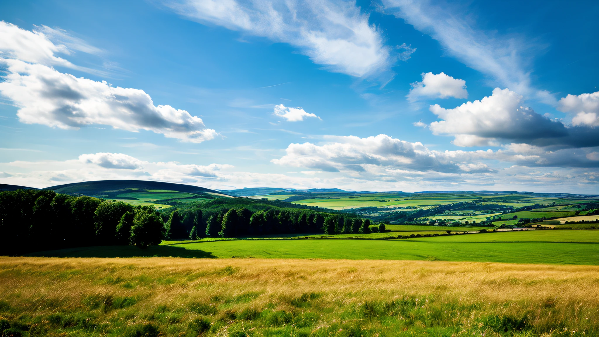 steppe landscape,blues sky and clouds, green forest, Dingdall effect,a country road,Colorful hot air balloons,high quality desktop wallpaper, verdant forest, detailed fields nature, beautiful english countryside, Stunning landscape, Rolling hills, Landscape wallpaper, lush countryside, Patches of green forest, breathtaking landscape, green fields in the background, High quality wallpaper, Beautiful wallpaper