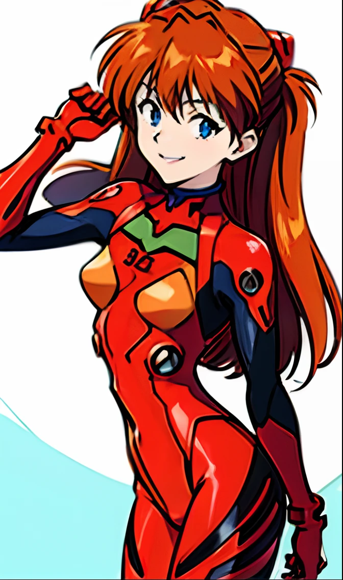 high-level image quality、high-detail、Smoothing lineart、Woman with long hair and red suit, asuka suit, plugsuit!, Asuka Langley, Asuka, Asuka Langley Souryu, Asuka Langley、Portrait of Asuka, beautiful asuka from evangelion、Brown hair、Blue eyes、A smile、Looking at the camera