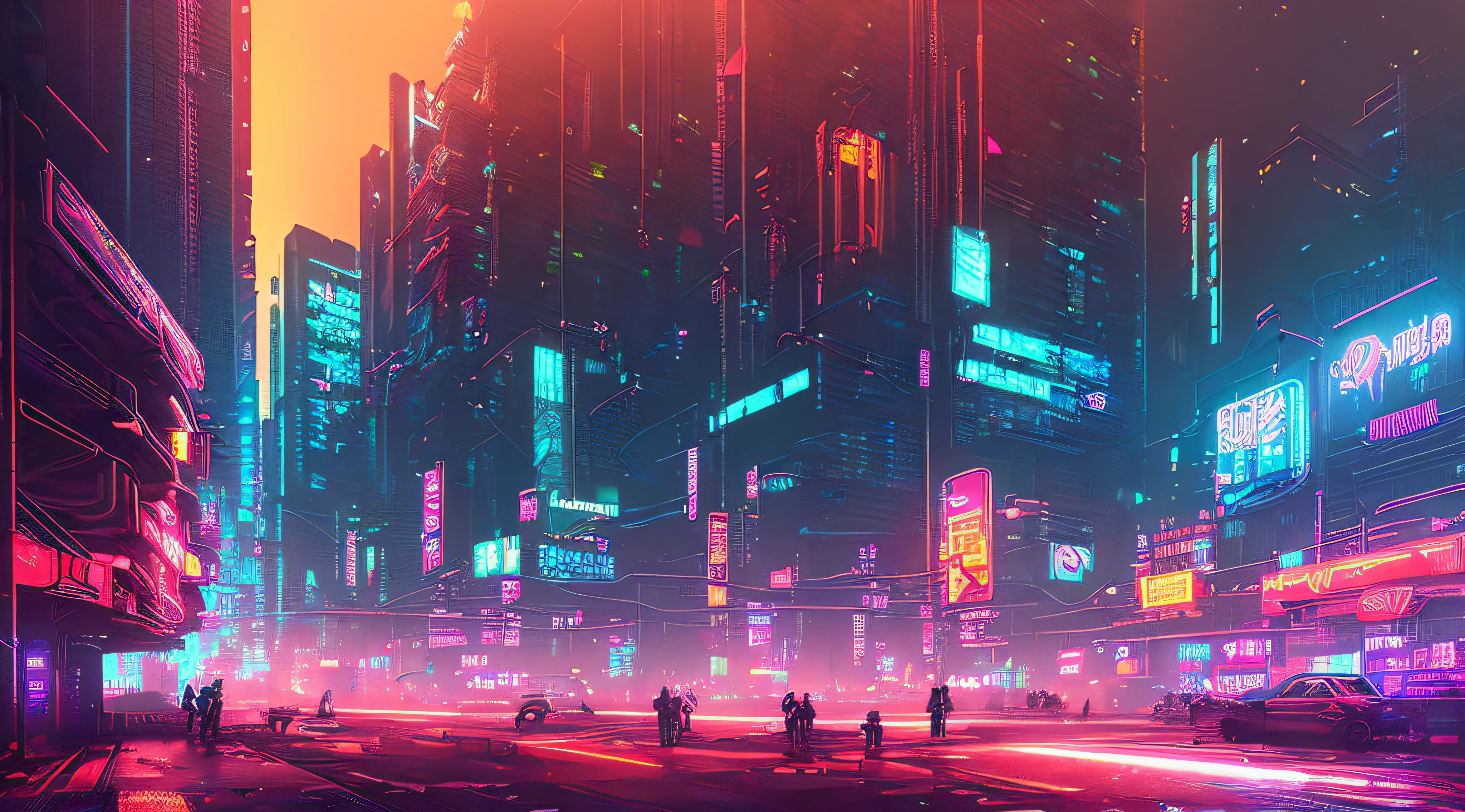 (An ultra-detailed cyberpunk-style art photo), panorama, centrado, Intricate neon slum backdrop (1.1), Luz suave (1.2), High resolution, Cinematographic grain (V6).