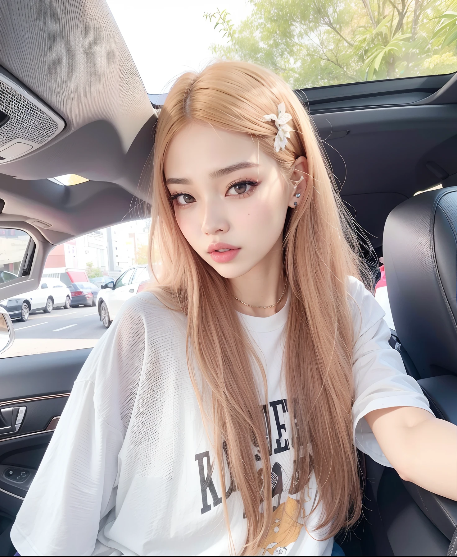 mulher arafed com longos cabelos vermelhos sentada em um carro, Parque Roseanne do Blackpink, jennie blackpink, jossi do blackpink, Retrato de Jossi de Blackpink, Lalisa Manoban do Blackpink, Ulzzang, Kim Doyoung, Lalisa Manobal, O corte Hime, her hair is white, com cabelos longos, Heonhwa Choe