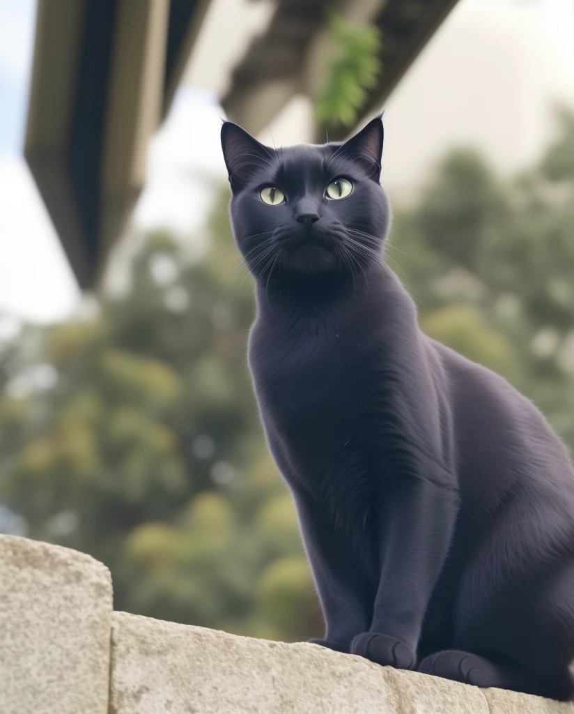 There's a black cat sitting on a ledge, the black cat, senta-se em um telhado, orgulhoso olhando para longe, Prateleira preta, O Deus das Trevas dos Gatos, um bonito, Looking away from the camera, looking away from camera, olhando para o lado dele, foto de um gato,