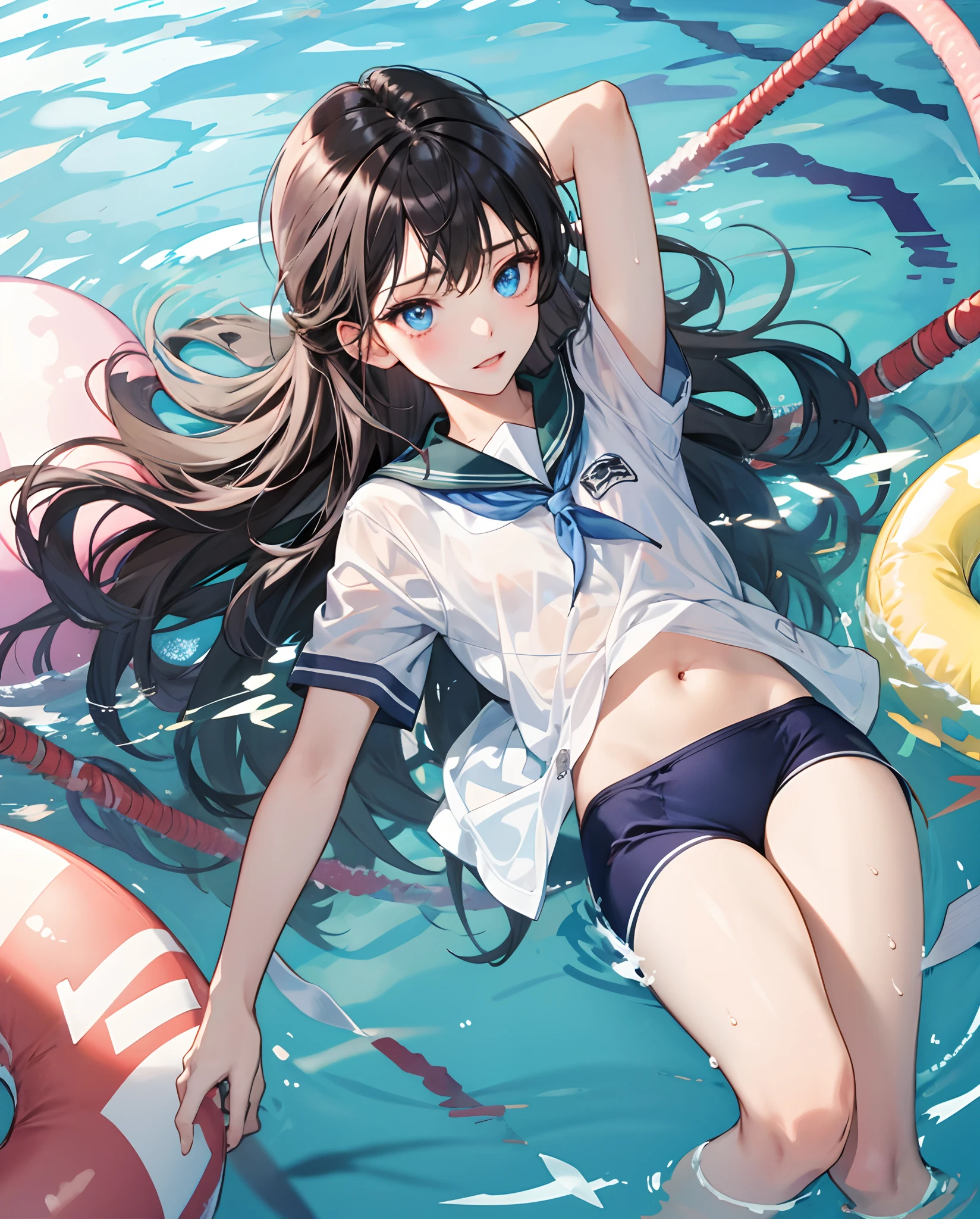 School swim wear、Kongali、small tits、masturbation、girl with、Blue Eye