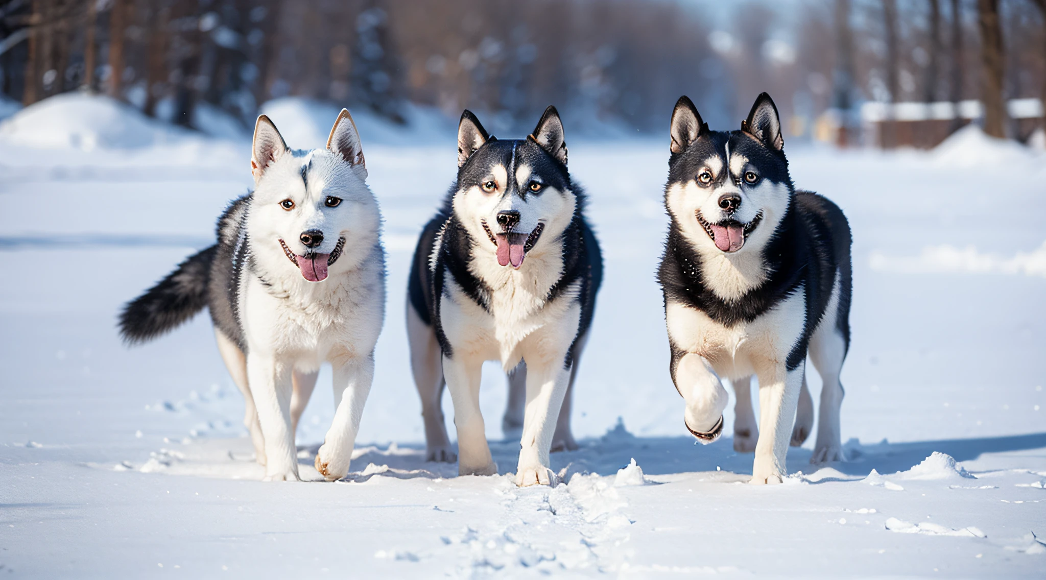 Huskies,white colors,Snow background,Run,largeeyes