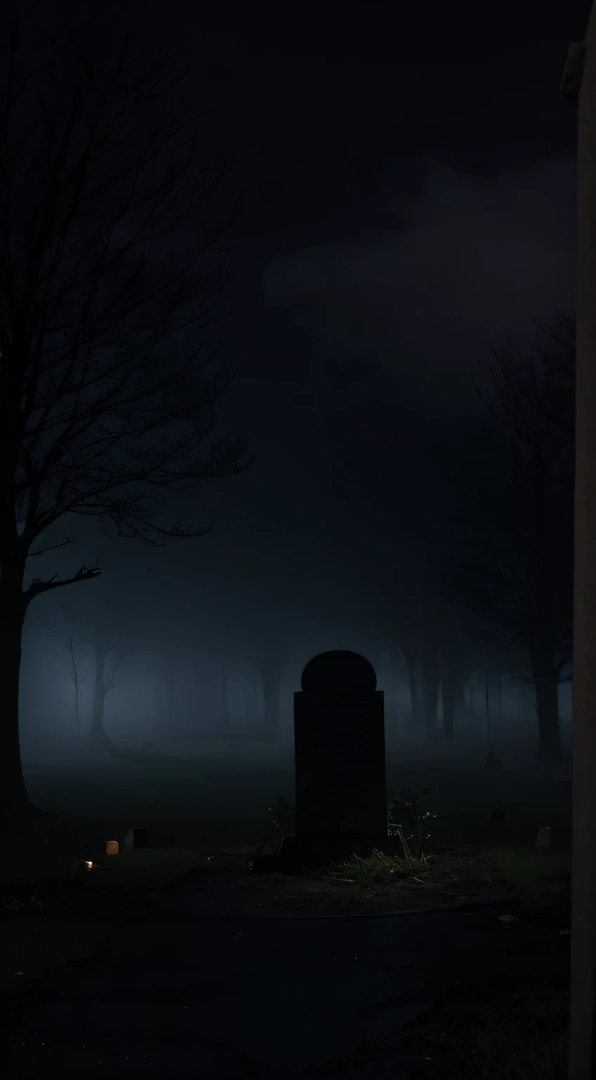 creepy grave、
foggy night、