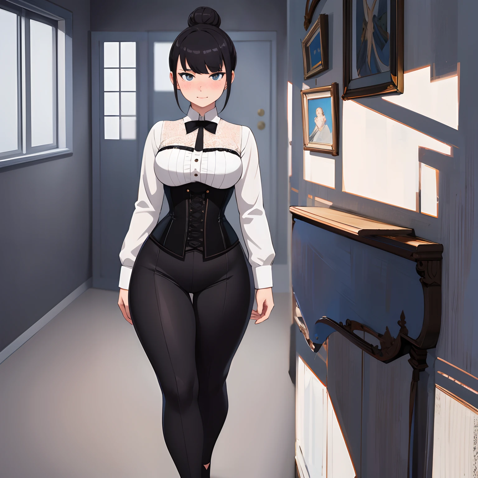 (work of art), 1 girl, standing alone, absurderes, high resolution,,pretentious smile ,curve body, Bblack hair ,, Eyes red, Bblack hair, perfect lips, white  shirt,breastsout ,leggings preta ,black socks at night,citys
