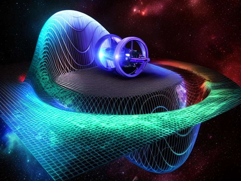 um close up de um objeto pequeno com um disco grande em segundo plano, Deformation of time and space, spatial deformation and torsion, tearing the fabric of space-time, Quantum Tracer, interstellar vortex through time, gerado por computador, drifting in space, Quantum Tracer!, it is flying through space, intricate machine in space, viajando para um buraco negro