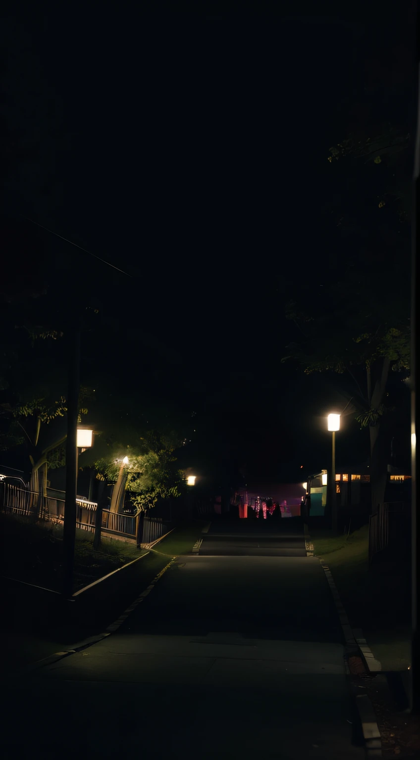 creepy park、
dark atmosphere、
creepy slide、
night