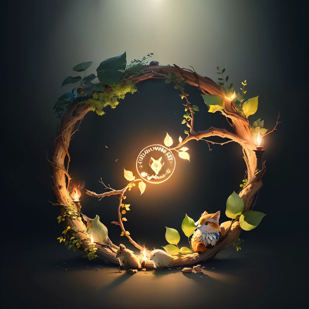 Circular logo company name healing Hollow Way LLC nature, woodland creatures surrounding wording