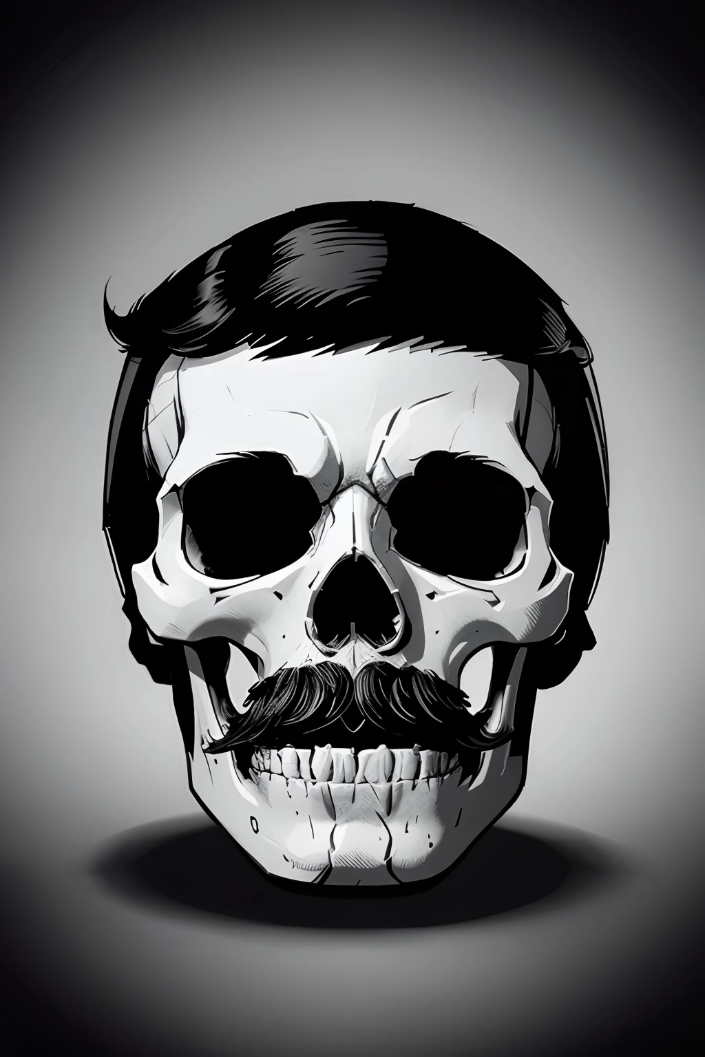 a skull with a mustache and a mustache on it, vector art inspired by Edo Murtić, shutterstock, sots art, skull head, skull design for a rock band, skull face, the head of the man is a skull, drawing of a skull, spooky cartoon skull, black and white vector art, detailed face with moustache