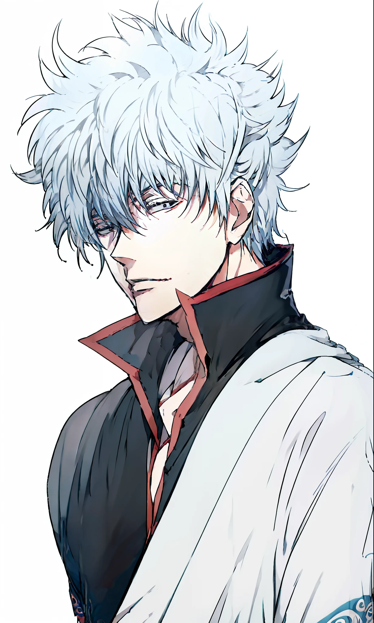 a close up of a person with a white hair and a black jacket, killua zoldyck black hair, a silver haired mad, gintama, hajime yatate, hijikata toushirou of gintama, kaworu nagisa, pin on anime, he has dark grey hairs, as an anime character, silver haired