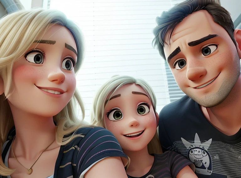 The image features a man, a woman, and a young girl posing together for a picture. They are all smiling and appear to be enjoying their time together. The woman is wearing a striped shirt, while the man and the girl are both wearing black and white outfits. The girl is positioned between the man and the woman, creating a sense of unity and togetherness among the three of them.
Enter text and press ENTER