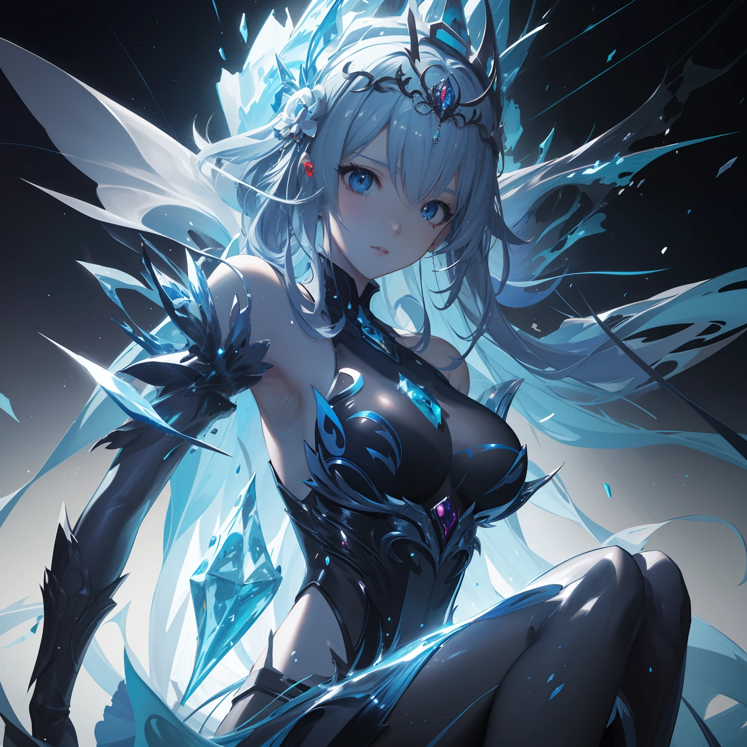 Menina anime com asas de gelo e um headpiece de cristal, 2. 5 d cgi anime fantasia arte, arte de anime digital detalhada, arte de fantasia de anime, fanart melhor artstation, trending on artstation pixiv, Advanced digital anime art, 8k arte detalhada de alta qualidade, Guweiz em Pixiv ArtStation, arte detalhada do anime, arte de fantasia detalhada, anime epic artwork