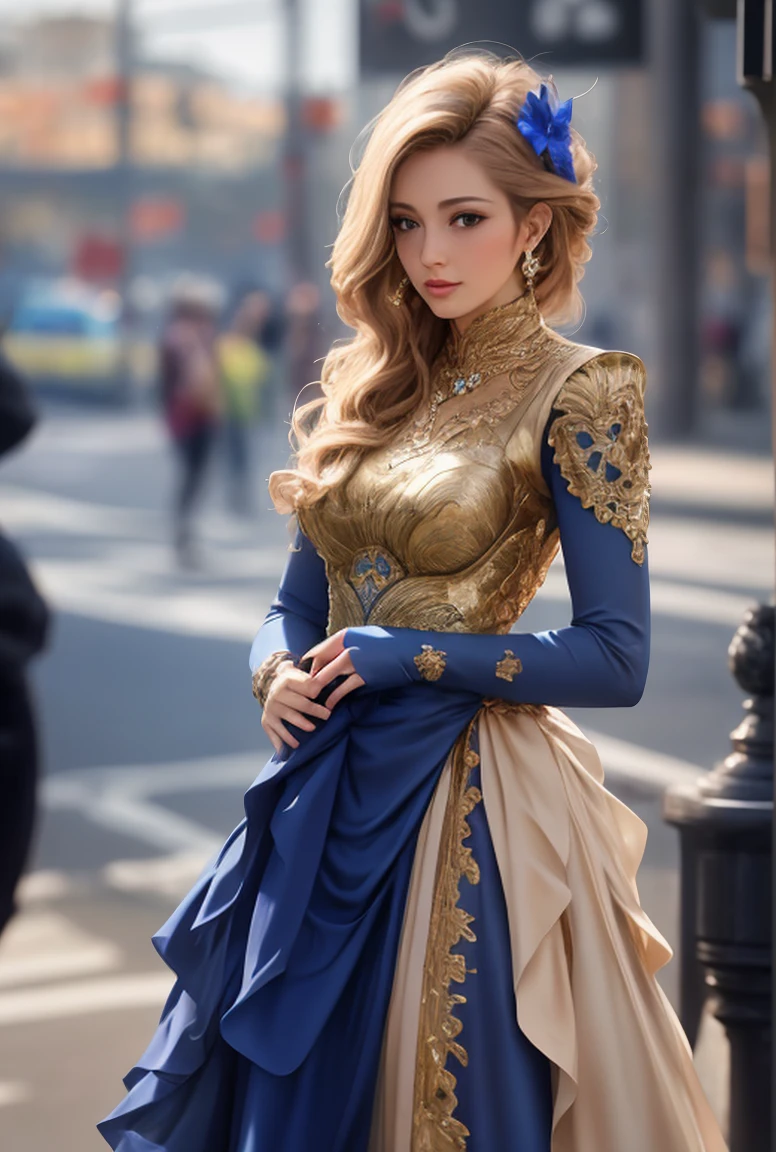 A beautiful princess in a blue and gold Corset and suit, majestic look, extremely detailed artgerm, artgerm. high detail, artgerm detailed, style artgerm, artgerm style, in style of artgerm, samira from league of legends, cinematic goddess body shot, style of artgerm, alena aenami and artgerm