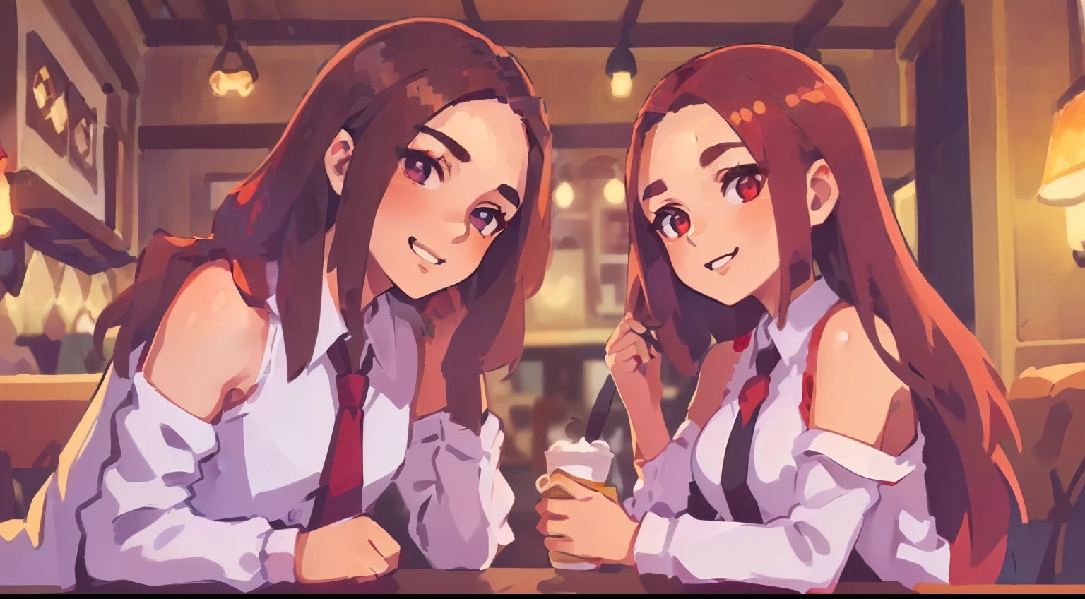 ((masutepiece,top-quality)),((1 brunette youth:1.5,1 Dark red-haired boy:1.5)),Detailed face,((Two young people talking in a café at night:1.5)),((Whitening skin:1.3)),((flatchest)), ((sit on chair)),((England in the 18th century)),((Night time zone:1.2)),Lace curtains,((first person,Forehead:1.3, 1 brunette youth:1.5,shoulder-lengthhair:1.3)),(Smile), (((White jacket,The shirt,Neck tie))),((second person,Forehead:1.3, Long-haired boy with crimson hair:1.5)),Long sleeves,((Manteau)),((The white of the eye skin:1.3))
信息