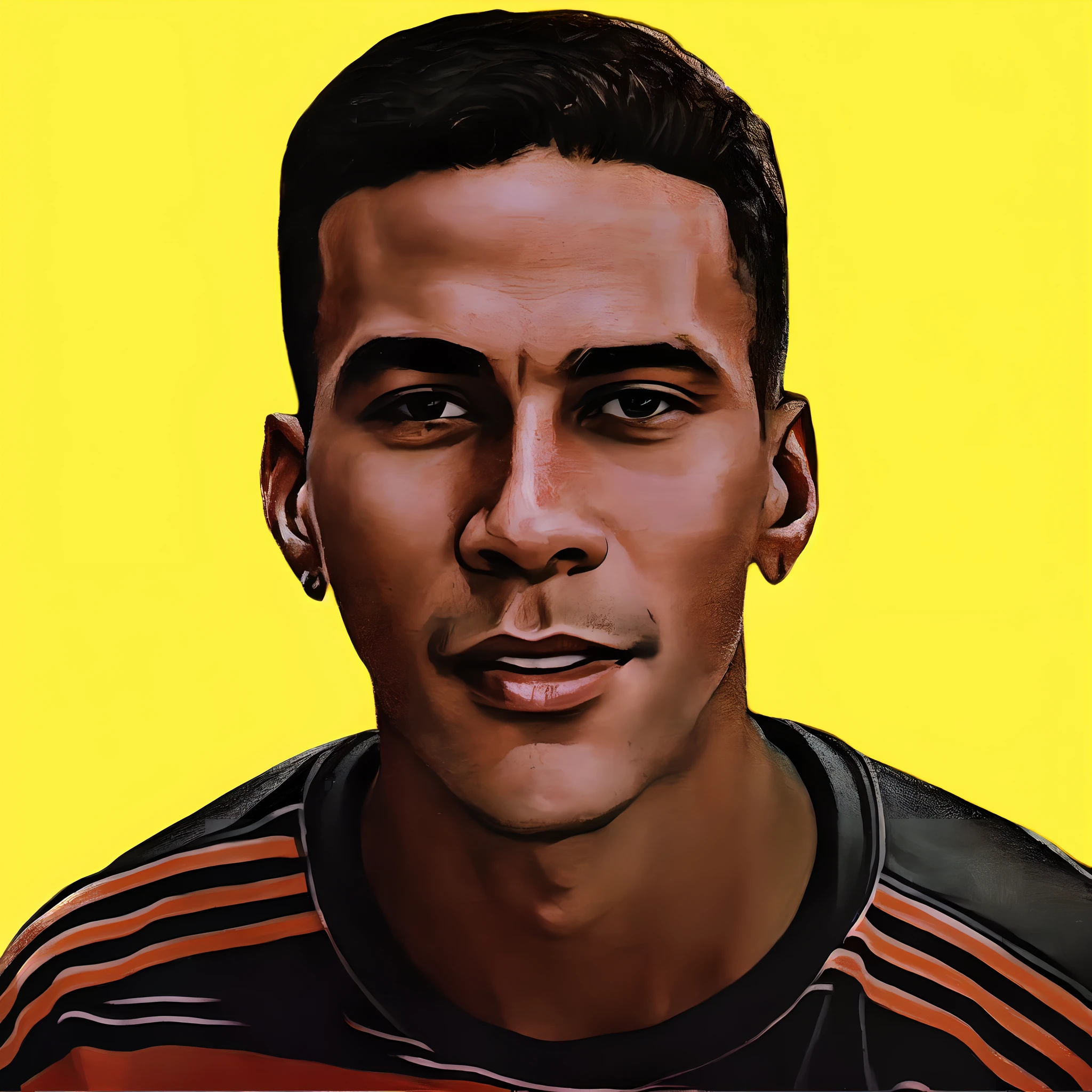 There's a drawing of a man in a striped shirt, marcial, Retrato de Cristiano Ronaldo, Ronaldo Phenomenon, Espanha Rodriguez, Arte de Pedro Bell, inspirado por Jan Asselijn, jordan lamarre - wan, super realista gritty, inspirado em Carlos Berlanga, Alexis Flor, Retrato de Danny Gonzalez, arte digital. @mariomaniacdude