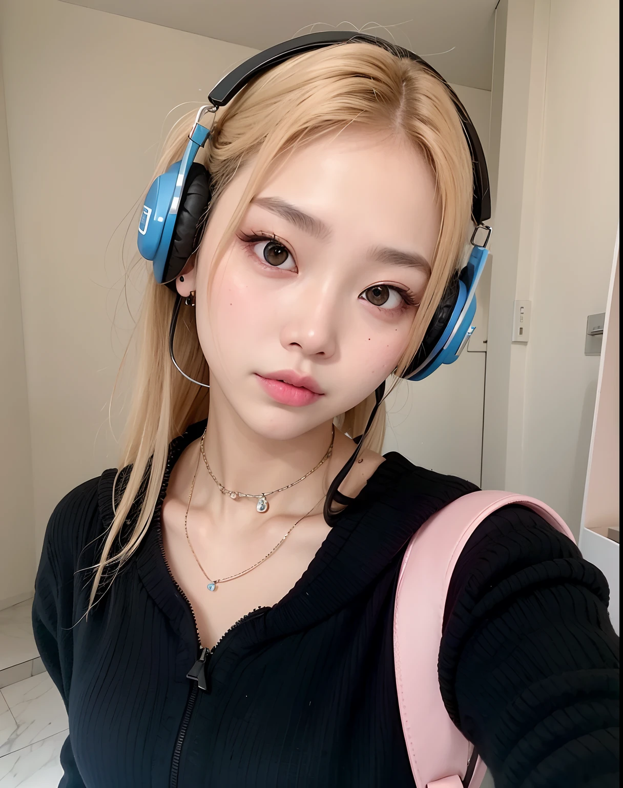 There's a woman with headphones when taking a selfie, com fones de ouvido, jossi do blackpink, com fones de ouvido, Parque Roseanne do Blackpink, Ulzzang, Dom Yunjoo, menina coreana, cruel korean goth girl, Retrato de Jossi de Blackpink, Menina anime na vida real, Heonhwa Choe, Kim Doyoung, e-menina, E - Menina