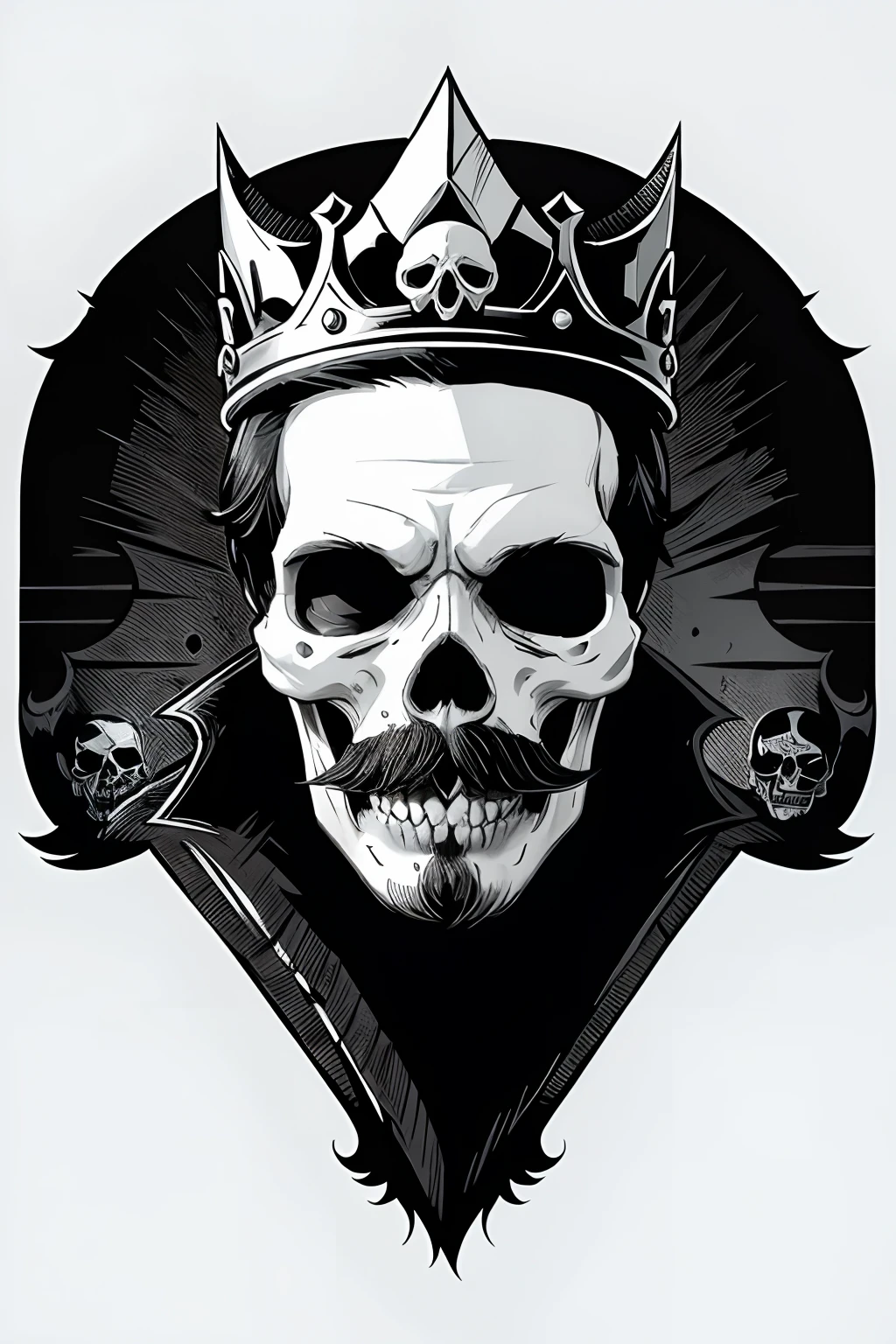 a skull with a crown on its head and a crown on its head, with a crown of skulls, crown of skulls, skull design for a rock band, fantasy skull, aztec skull with crown of hops, crown of bones, crown made of bones, high detailed official artwork, bone crown, the king of death, skeleton king, concept tattoo design, mcbess illustration