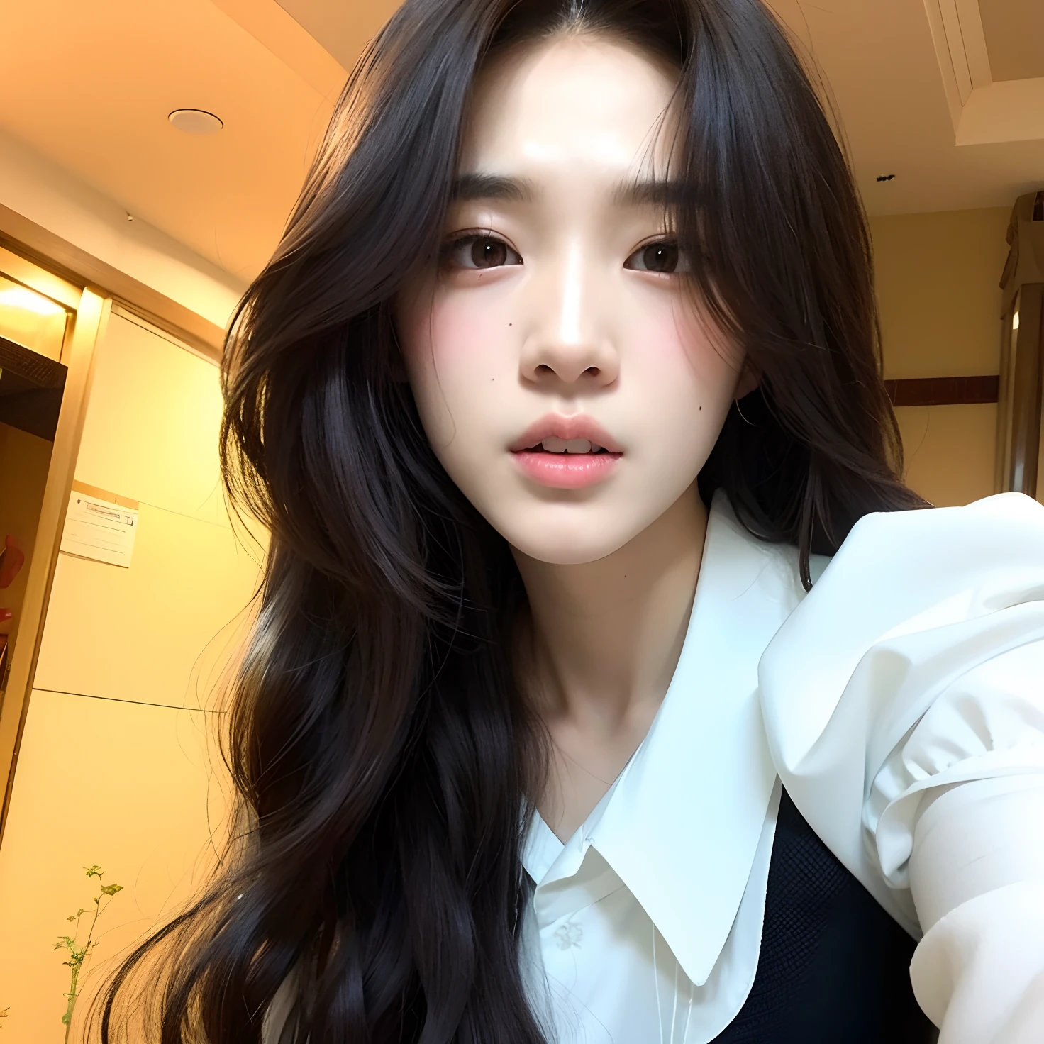 There is a woman with long hair wearing a white shirt, Jinyoung Canela, Ulzzang, Jaeyeon Nam, Gongbi, Ruan Jia Lindo!, Mulher sul-coreana bonita, jia, wan adorable korean face, Heonhwa Choe, maquiagem sul-coreana popular, Hwang SE - EM, jisoo do blackpink, Xintong Chen, Jisoo do Blackpink