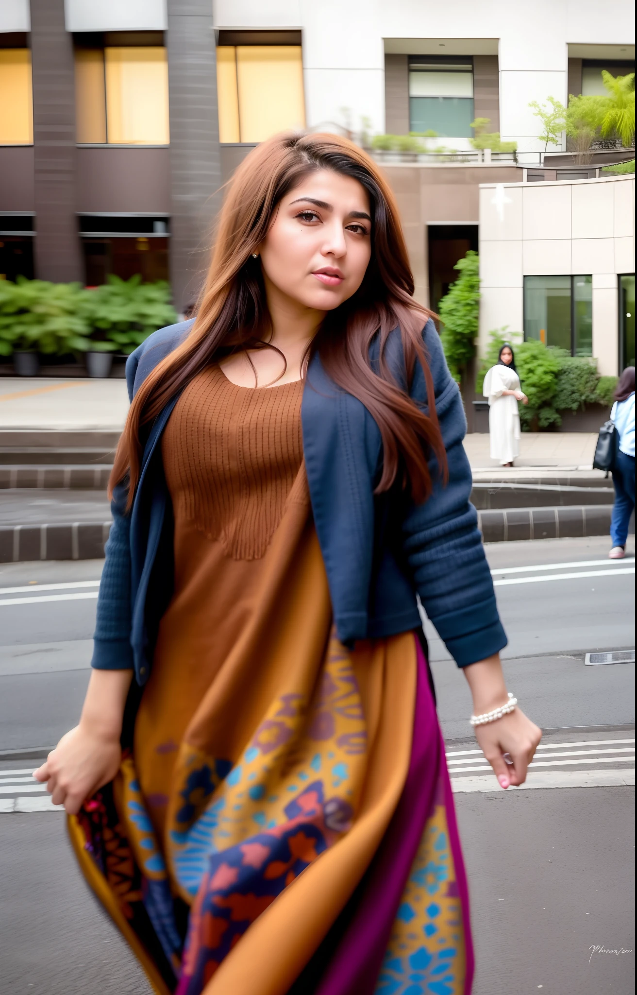 woman in a dress walking down a street with a scarf around her neck, disgust, looks like ebru şahin, pouting, angry look, crazy expression, big smirk, very silly looking, looking confused, hanna montana, uhd candid photo of dirty, serena malyon, mean smirk, angry looking, insane face, she has a distant expression