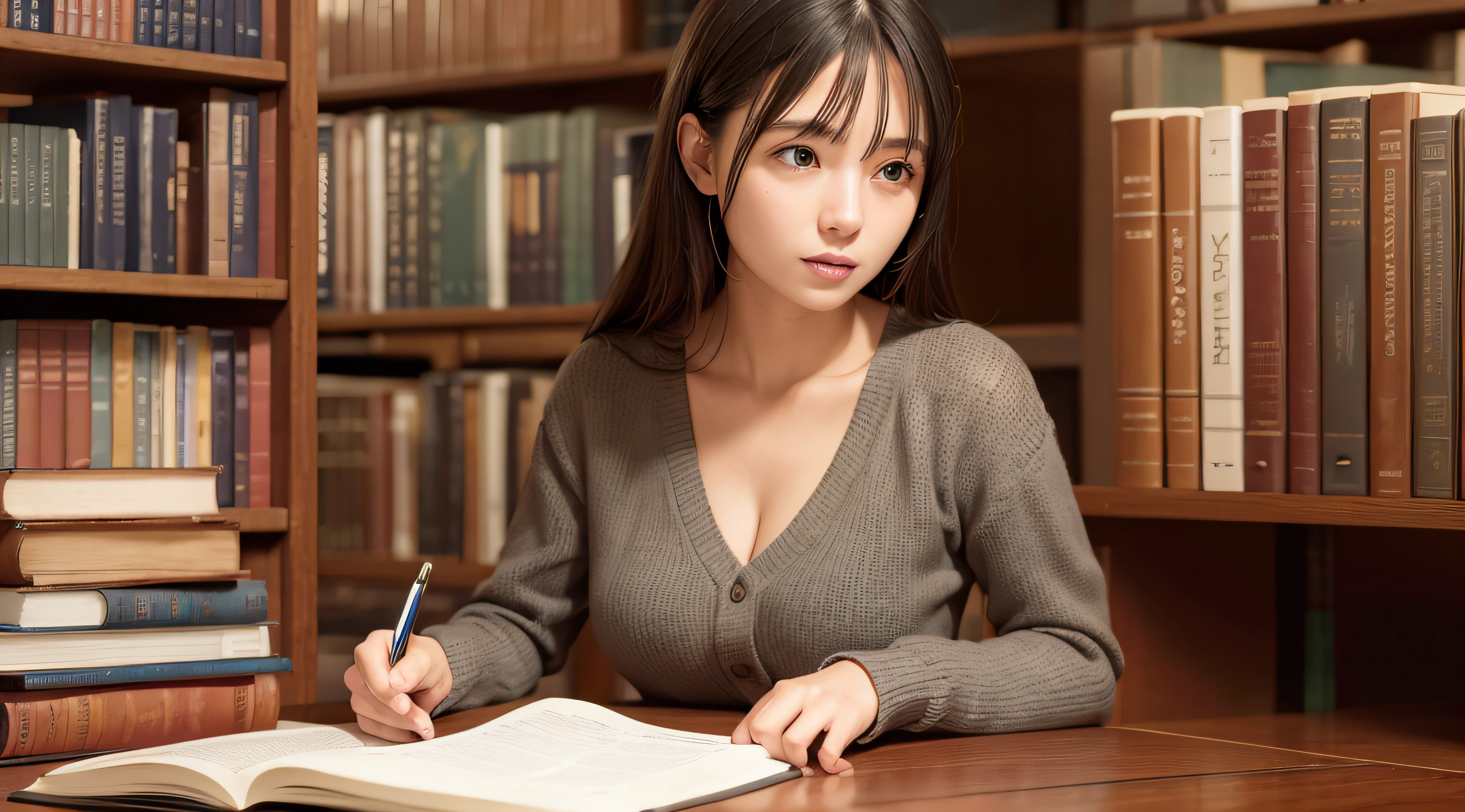 Woman studying in the library