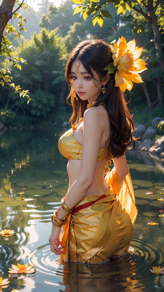 Beautiful woman、Crotch opening、fullnude、Yellow ribbon in hair