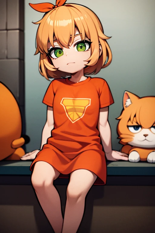 An orange tabby is sitting in a superheroes head quarters