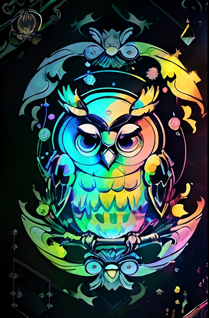 in the style of 0mib、Adorable Owl、Prism chips、Fractal circle reflection、Ink Sputtering、Melting brush strokes、Particle vortex、Dramatic Lighting、hightquality、Beautiful fece、​masterpiece