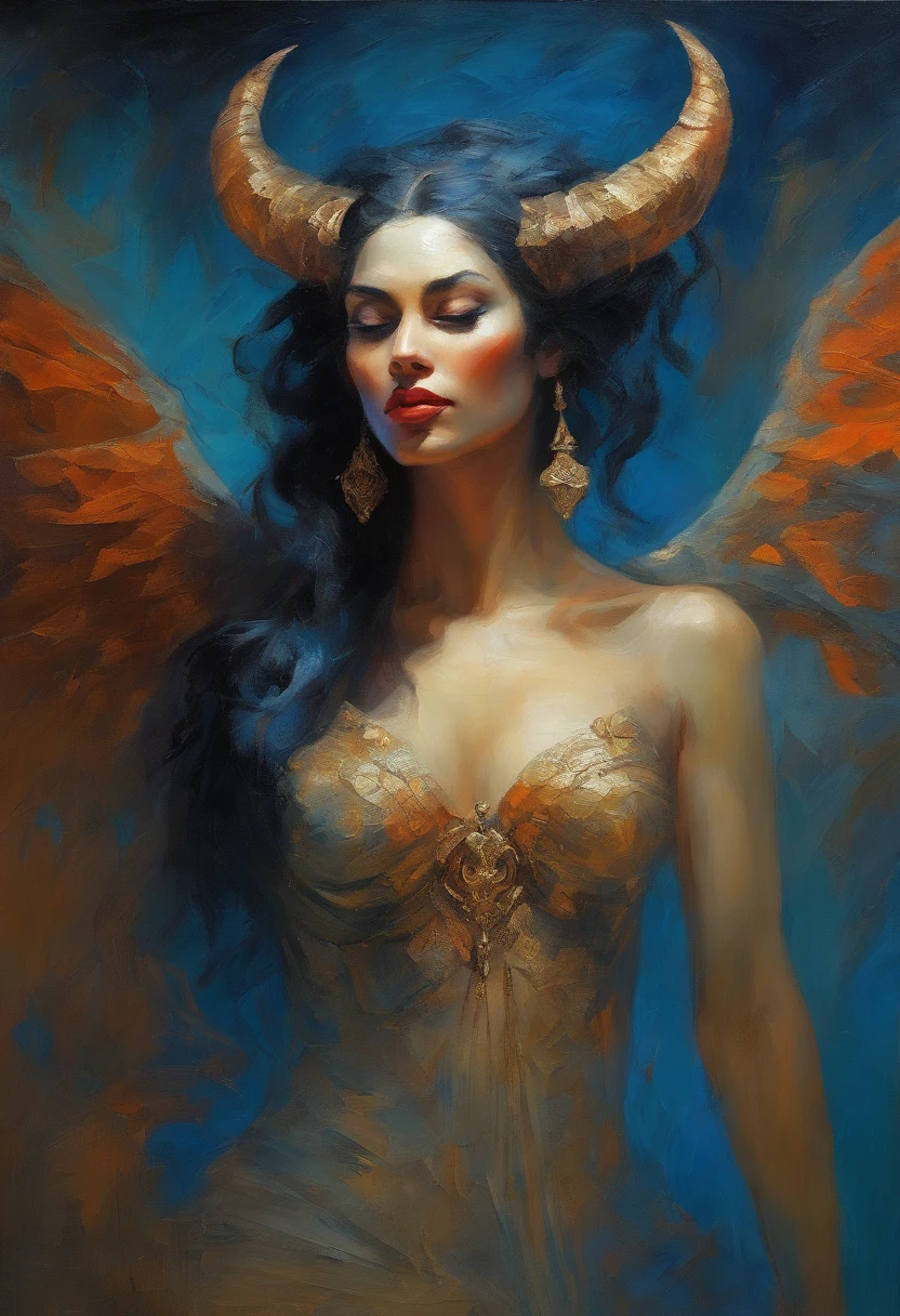 naked woman with cat ears, cat tail, wings, horns, a long tounge, and paws for feet sucking penis.