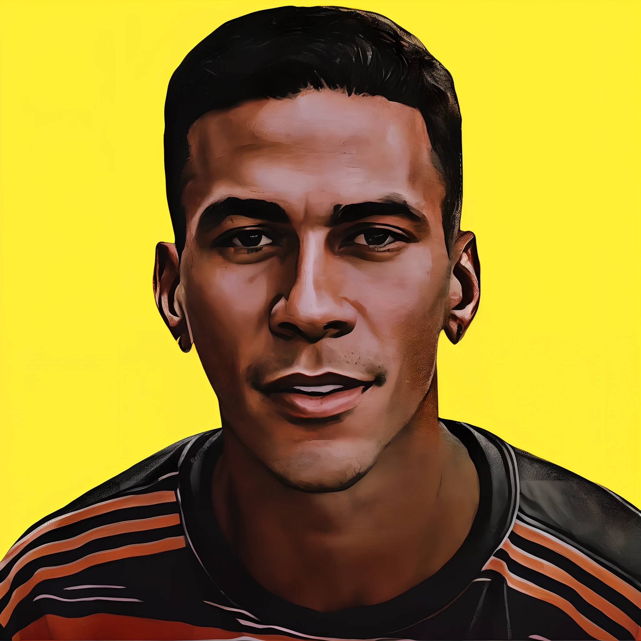 There's a drawing of a man in a striped shirt, marcial, Retrato de Cristiano Ronaldo, Ronaldo Phenomenon, Espanha Rodriguez, Arte de Pedro Bell, inspirado por Jan Asselijn, jordan lamarre - wan, super realista gritty, inspirado em Carlos Berlanga, Alexis Flor, Retrato de Danny Gonzalez, arte digital. @mariomaniacdude