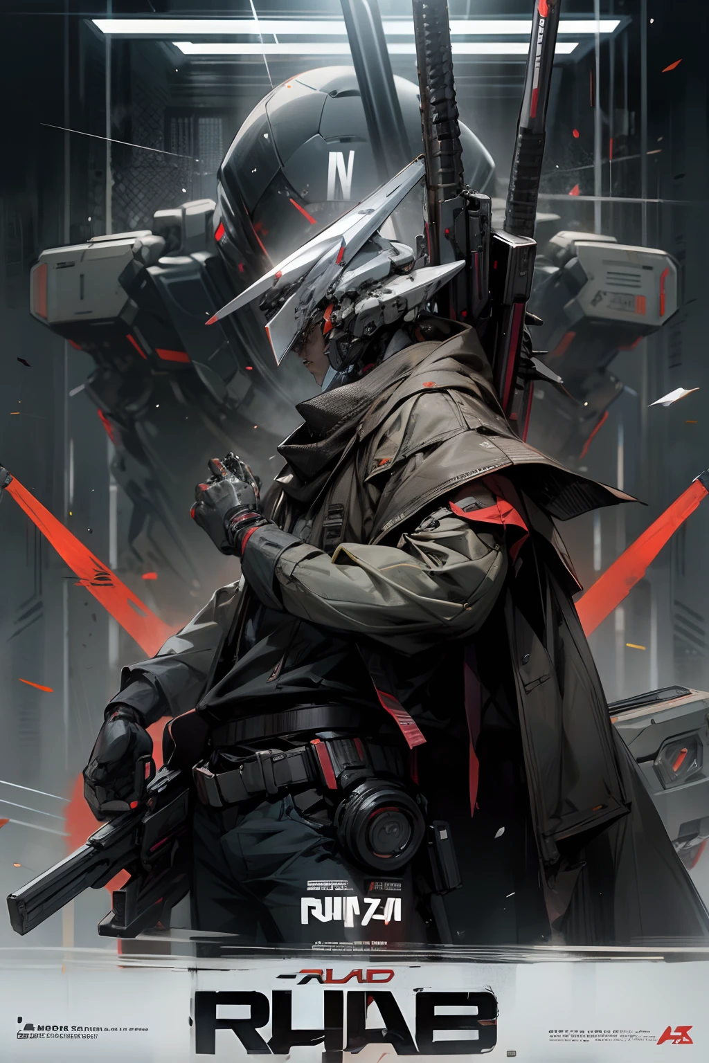 a robot with a gun, "blade runner" like movie poster --auto